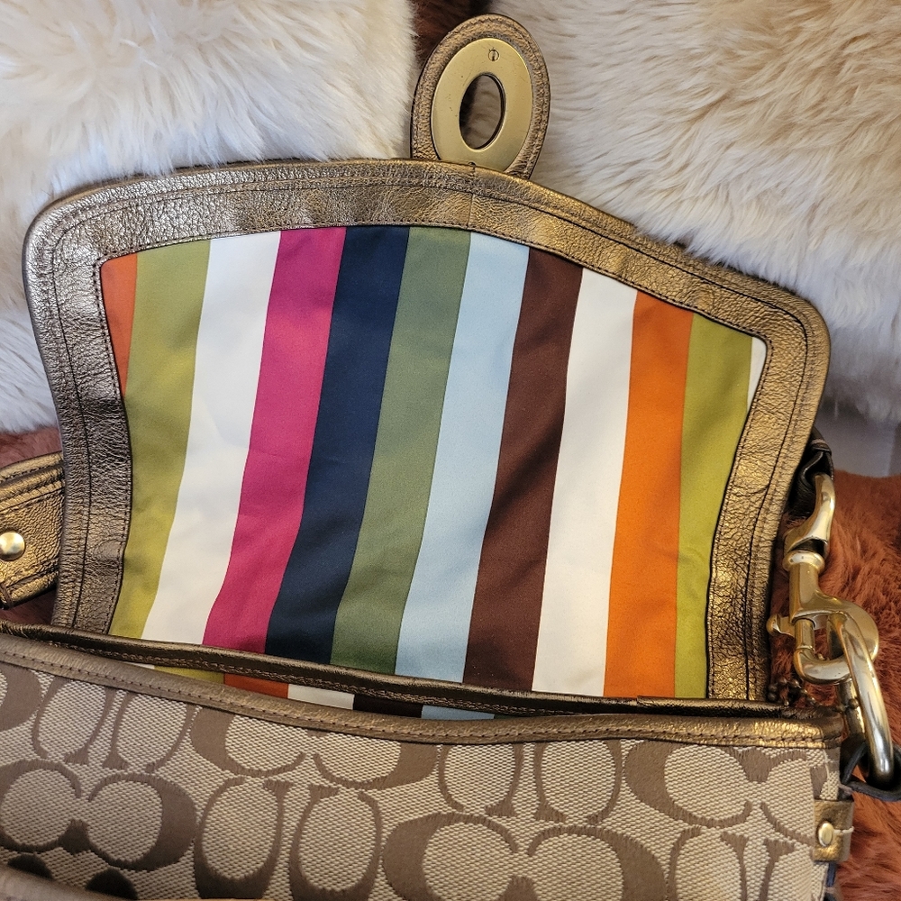 Vintage Coach Ali Legacy 65th Anniversary Striped Interior Turnlock Shoulder Bag - Picture 6 of 7